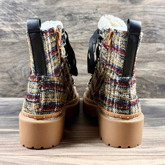 NIB Steve Madden 8M Rainier Lace Up Lug Sole Ankle Boots Rust Multi Studded - Picture 8 of 12